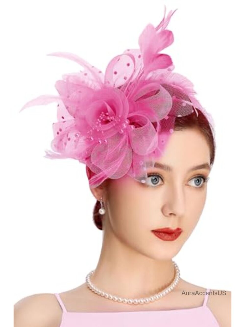 Fascinator Hat Mesh Feathers Imitation Pearls Derby Tea Party